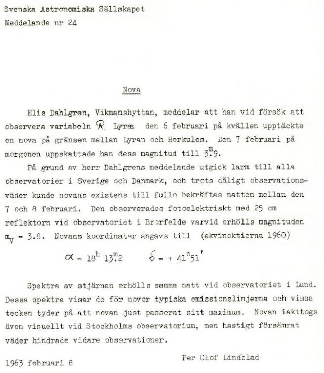 Svenska astronomiska sällskapet, Meddelande nr 24, 1963.